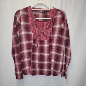 Prana Women's Small Popover Shirt Top Red Plaid